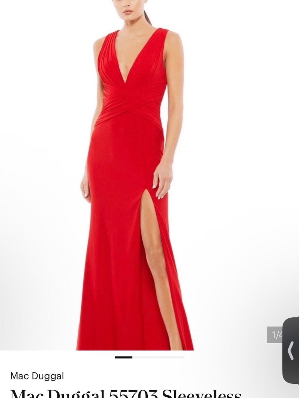 Mac Duggal Red Sleeveless V-Neck Maxi Gown with Side Slit size 8
